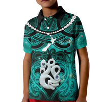 Personalised Maori Matariki Manaia Turquoise Kid Polo Shirt Maori Kowhaiwhai Pattern Galaxy LT01 Kid Turquoise - Polynesian Pride