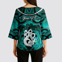Personalised Maori Matariki Manaia Turquoise Kimono Sleeve Blouse Maori Kowhaiwhai Pattern Galaxy LT01 - Polynesian Pride