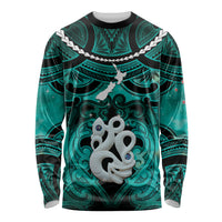 Personalised Maori Matariki Manaia Turquoise Long Sleeve Shirt Maori Kowhaiwhai Pattern Galaxy LT01 Unisex Turquoise - Polynesian Pride