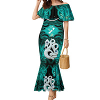 Personalised Maori Matariki Manaia Turquoise Mermaid Dress Maori Kowhaiwhai Pattern Galaxy LT01 Women Turquoise - Polynesian Pride