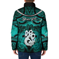 Personalised Maori Matariki Manaia Turquoise Padded Jacket Maori Kowhaiwhai Pattern Galaxy LT01 - Polynesian Pride