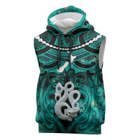 Personalised Maori Matariki Manaia Turquoise Sleeveless Hoodie Maori Kowhaiwhai Pattern Galaxy LT01 Turquoise - Polynesian Pride