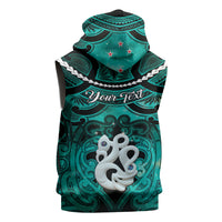 Personalised Maori Matariki Manaia Turquoise Sleeveless Hoodie Maori Kowhaiwhai Pattern Galaxy LT01 - Polynesian Pride