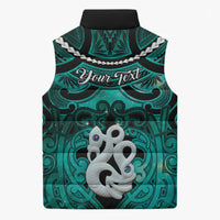 Personalised Maori Matariki Manaia Turquoise Sleeveless Puffer Jacket Maori Kowhaiwhai Pattern Galaxy LT01 - Polynesian Pride