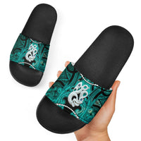 Maori Matariki Manaia Turquoise Slide Sandals Maori Kowhaiwhai Pattern Galaxy LT01 - Polynesian Pride