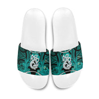 Maori Matariki Manaia Turquoise Slide Sandals Maori Kowhaiwhai Pattern Galaxy LT01 Turquoise - Polynesian Pride