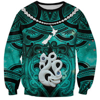 Personalised Maori Matariki Manaia Turquoise Sweatshirt Maori Kowhaiwhai Pattern Galaxy LT01 Unisex Turquoise - Polynesian Pride