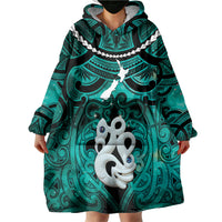 Personalised Maori Matariki Manaia Turquoise Wearable Blanket Hoodie Maori Kowhaiwhai Pattern Galaxy LT01 - Polynesian Pride