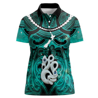 Personalised Maori Matariki Manaia Turquoise Women Polo Shirt Maori Kowhaiwhai Pattern Galaxy LT01 Female Turquoise - Polynesian Pride