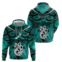 Personalised Maori Matariki Manaia Turquoise Zip Hoodie Maori Kowhaiwhai Pattern Galaxy LT01 - Polynesian Pride