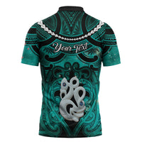 Personalised Maori Matariki Manaia Turquoise Zipper Polo Shirt Maori Kowhaiwhai Pattern Galaxy LT01 - Polynesian Pride