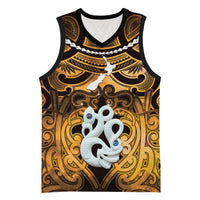 Personalised Maori Matariki Manaia Kowhai Basketball Jersey Maori Kowhaiwhai Pattern Galaxy LT01 Unisex Yellow - Polynesian Pride