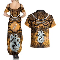 Personalised Maori Matariki Manaia Kowhai Couples Matching Summer Maxi Dress and Hawaiian Shirt Maori Kowhaiwhai Pattern Galaxy