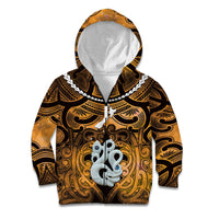 Personalised Maori Matariki Manaia Kowhai Kid Hoodie Maori Kowhaiwhai Pattern Galaxy LT01 Zip Hoodie Yellow - Polynesian Pride