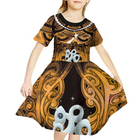 Personalised Maori Matariki Manaia Kowhai Kid Short Sleeve Dress Maori Kowhaiwhai Pattern Galaxy LT01 - Polynesian Pride