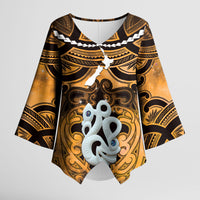 Personalised Maori Matariki Manaia Kowhai Kimono Sleeve Blouse Maori Kowhaiwhai Pattern Galaxy LT01 Female Yellow - Polynesian Pride