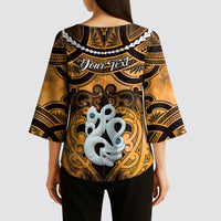 Personalised Maori Matariki Manaia Kowhai Kimono Sleeve Blouse Maori Kowhaiwhai Pattern Galaxy LT01 - Polynesian Pride