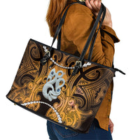 Maori Matariki Manaia Kowhai Leather Tote Bag Maori Kowhaiwhai Pattern Galaxy LT01 - Polynesian Pride