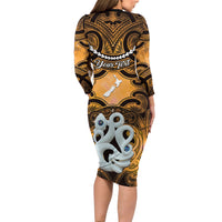 Personalised Maori Matariki Manaia Kowhai Long Sleeve Bodycon Dress Maori Kowhaiwhai Pattern Galaxy LT01 - Polynesian Pride