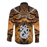 Personalised Maori Matariki Manaia Kowhai Long Sleeve Button Shirt Maori Kowhaiwhai Pattern Galaxy LT01 - Polynesian Pride