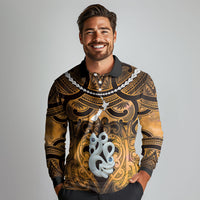Personalised Maori Matariki Manaia Kowhai Long Sleeve Polo Shirt Maori Kowhaiwhai Pattern Galaxy LT01 - Polynesian Pride