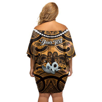 Personalised Maori Matariki Manaia Kowhai Off Shoulder Short Dress Maori Kowhaiwhai Pattern Galaxy LT01 - Polynesian Pride