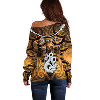 Personalised Maori Matariki Manaia Kowhai Off Shoulder Sweater Maori Kowhaiwhai Pattern Galaxy LT01 - Polynesian Pride