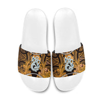 Maori Matariki Manaia Kowhai Slide Sandals Maori Kowhaiwhai Pattern Galaxy LT01 Yellow - Polynesian Pride