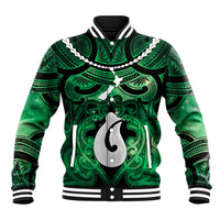 Personalised Maori Matariki Hei Matau Kakariki Baseball Jacket Maori Kowhaiwhai Pattern Galaxy LT01 Unisex Green - Polynesian Pride