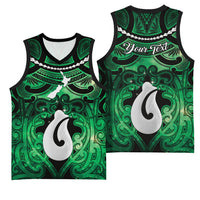 Personalised Maori Matariki Hei Matau Kakariki Basketball Jersey Maori Kowhaiwhai Pattern Galaxy LT01 - Polynesian Pride