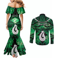 Personalised Maori Matariki Hei Matau Kakariki Couples Matching Mermaid Dress and Long Sleeve Button Shirt Maori Kowhaiwhai Pattern Galaxy