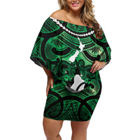 Personalised Maori Matariki Hei Matau Kakariki Family Matching Off Shoulder Short Dress and Hawaiian Shirt Maori Kowhaiwhai Pattern Galaxy