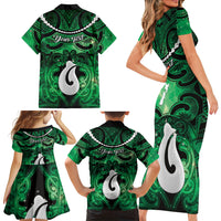Personalised Maori Matariki Hei Matau Kakariki Family Matching Short Sleeve Bodycon Dress and Hawaiian Shirt Maori Kowhaiwhai Pattern Galaxy