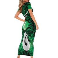 Personalised Maori Matariki Hei Matau Kakariki Family Matching Short Sleeve Bodycon Dress and Hawaiian Shirt Maori Kowhaiwhai Pattern Galaxy
