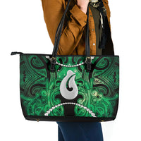 Maori Matariki Hei Matau Kakariki Leather Tote Bag Maori Kowhaiwhai Pattern Galaxy LT01 - Polynesian Pride
