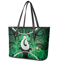 Maori Matariki Hei Matau Kakariki Leather Tote Bag Maori Kowhaiwhai Pattern Galaxy LT01 - Polynesian Pride