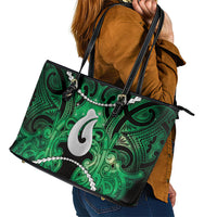 Maori Matariki Hei Matau Kakariki Leather Tote Bag Maori Kowhaiwhai Pattern Galaxy LT01 - Polynesian Pride