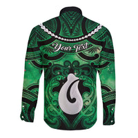 Personalised Maori Matariki Hei Matau Kakariki Long Sleeve Button Shirt Maori Kowhaiwhai Pattern Galaxy LT01 - Polynesian Pride