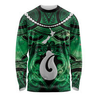 Personalised Maori Matariki Hei Matau Kakariki Long Sleeve Shirt Maori Kowhaiwhai Pattern Galaxy LT01 Unisex Green - Polynesian Pride