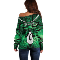 Personalised Maori Matariki Hei Matau Kakariki Off Shoulder Sweater Maori Kowhaiwhai Pattern Galaxy LT01 - Polynesian Pride