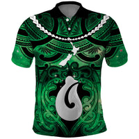 Personalised Maori Matariki Hei Matau Kakariki Polo Shirt Maori Kowhaiwhai Pattern Galaxy LT01 Green - Polynesian Pride