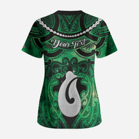 Personalised Maori Matariki Hei Matau Kakariki Scrub Top Maori Kowhaiwhai Pattern Galaxy LT01 - Polynesian Pride
