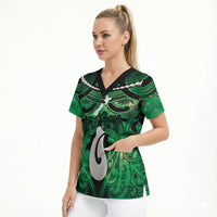 Personalised Maori Matariki Hei Matau Kakariki Scrub Top Maori Kowhaiwhai Pattern Galaxy LT01 - Polynesian Pride