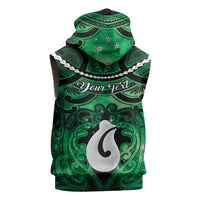 Personalised Maori Matariki Hei Matau Kakariki Sleeveless Hoodie Maori Kowhaiwhai Pattern Galaxy LT01 - Polynesian Pride