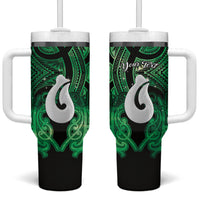 Personalised Maori Matariki Hei Matau Kakariki Tumbler With Handle Maori Kowhaiwhai Pattern Galaxy LT01 One Size: 40 oz Green - Polynesian Pride