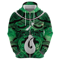 Personalised Maori Matariki Hei Matau Kakariki Zip Hoodie Maori Kowhaiwhai Pattern Galaxy LT01 - Polynesian Pride