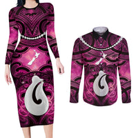 Personalised Maori Matariki Hei Matau Mawhero Couples Matching Long Sleeve Bodycon Dress and Long Sleeve Button Shirt Maori Kowhaiwhai Pattern Galaxy