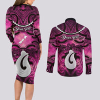 Personalised Maori Matariki Hei Matau Mawhero Couples Matching Long Sleeve Bodycon Dress and Long Sleeve Button Shirt Maori Kowhaiwhai Pattern Galaxy