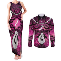 Personalised Maori Matariki Hei Matau Mawhero Couples Matching Tank Maxi Dress and Long Sleeve Button Shirt Maori Kowhaiwhai Pattern Galaxy