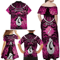 Personalised Maori Matariki Hei Matau Mawhero Family Matching Off Shoulder Maxi Dress and Hawaiian Shirt Maori Kowhaiwhai Pattern Galaxy